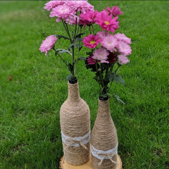 HANDMADE Timeless twine & lace wrapped bottles. (LARGE) - Picture 3 of 3